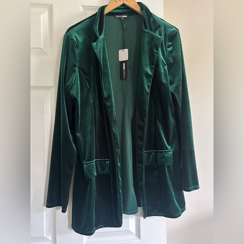 Fashion Nova Deep Emerald Velvet Jacket